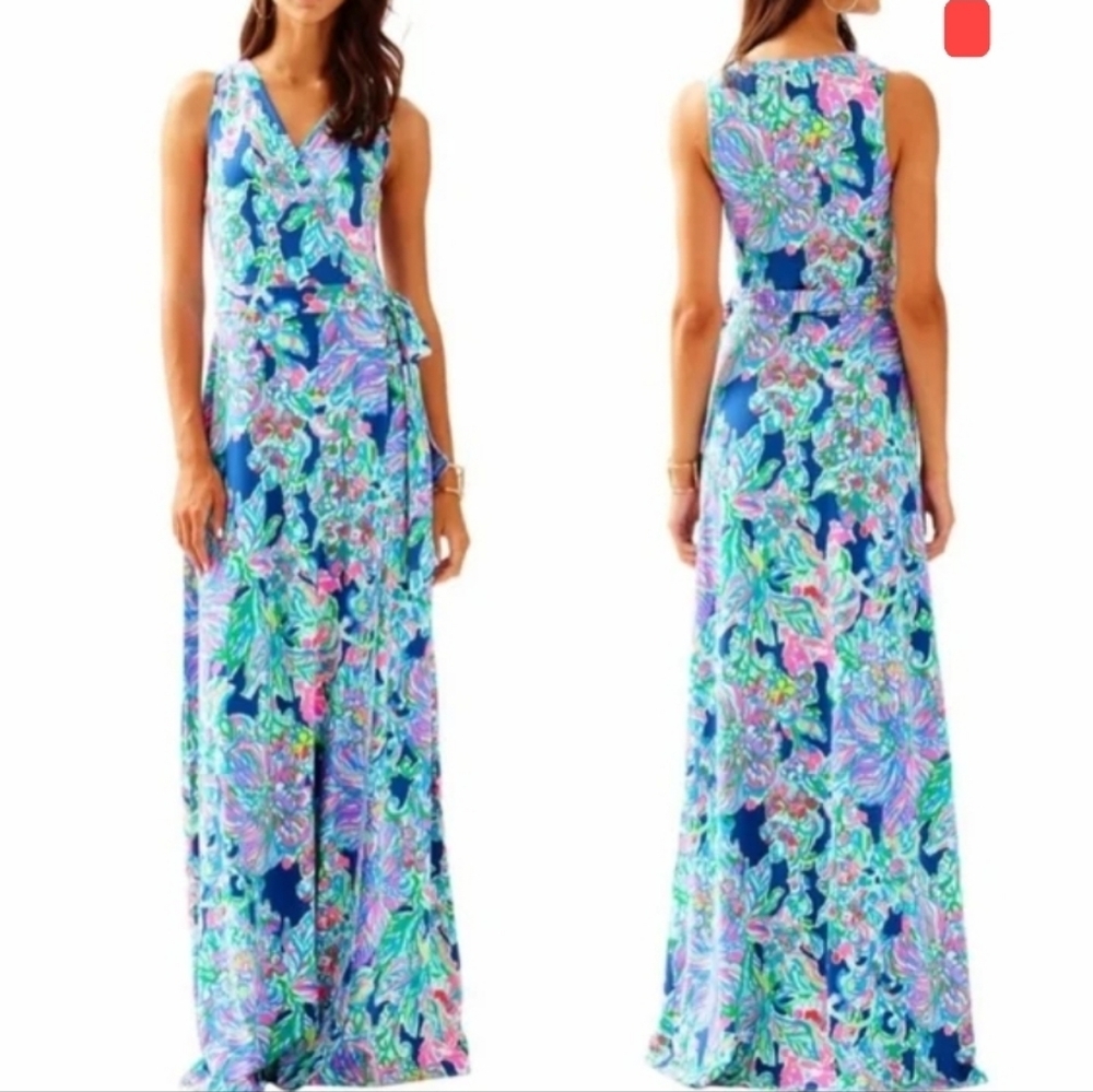 NWT Lilly Pulitzer Delfina Maxi Wrap Dress-Exptic Escape